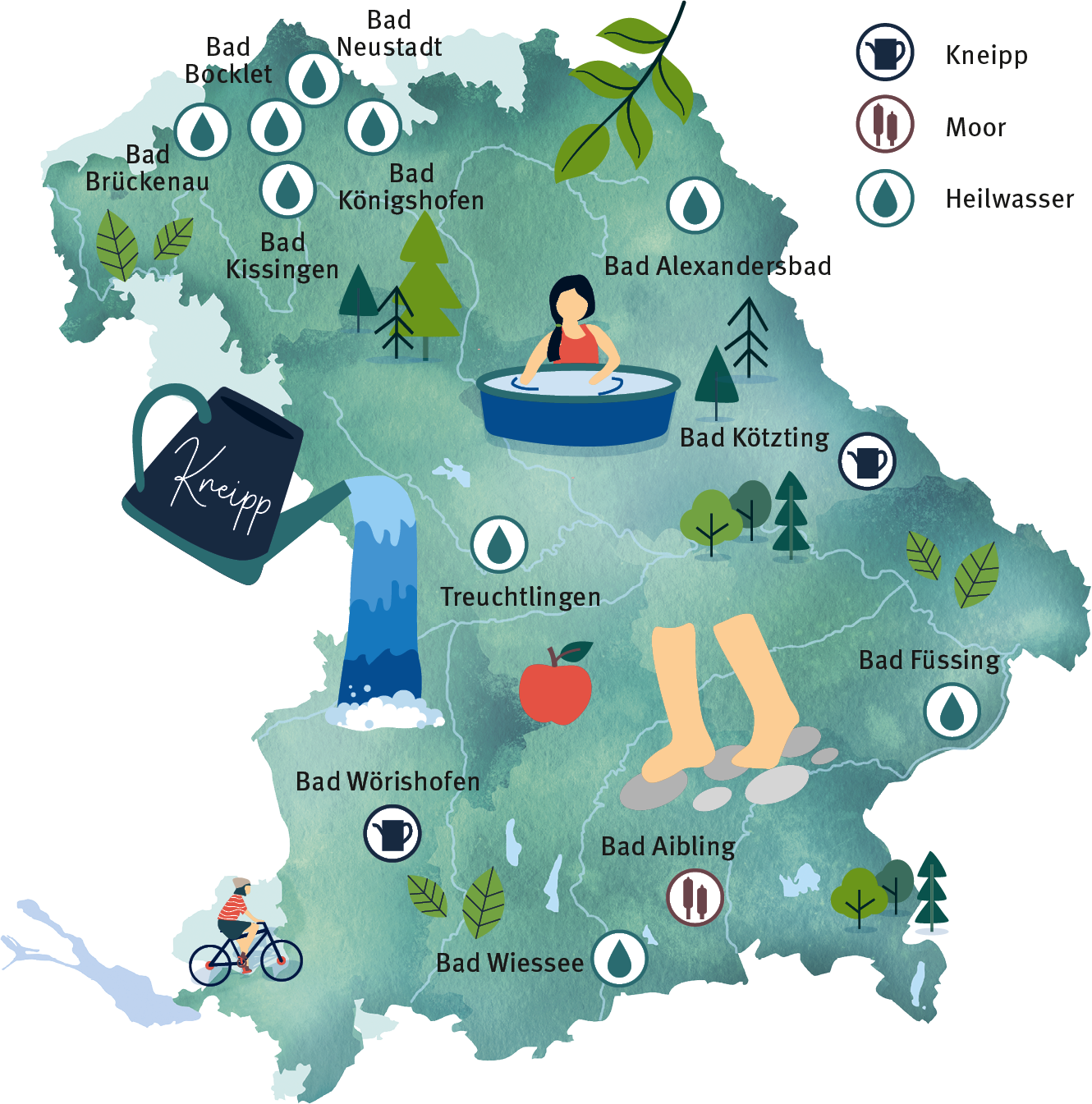 Hier sehen Sie eine illustrierte Karte der Gesundes Bayern Region.